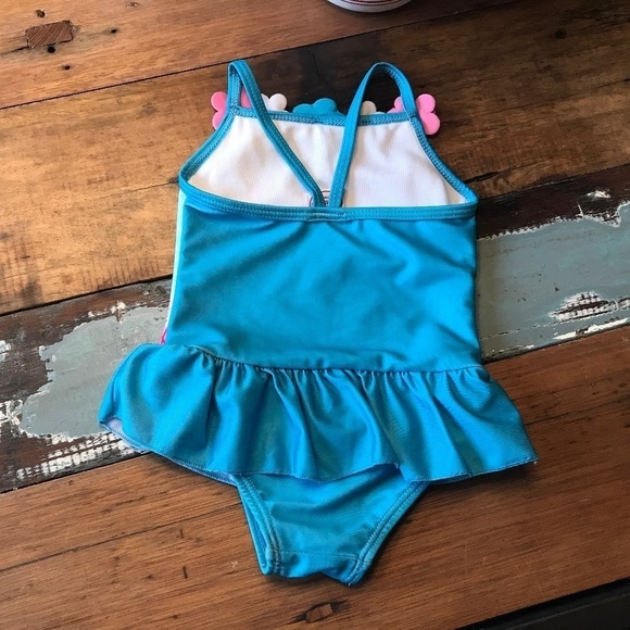 Disney Cinderella Swimsuit One piece Baby Ruffles Aqua Hit pink Sz 6m - Picture 6 of 6